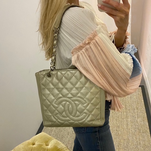 CHANEL Handbags - Authentic Chanel Light Gold Caviar PST
